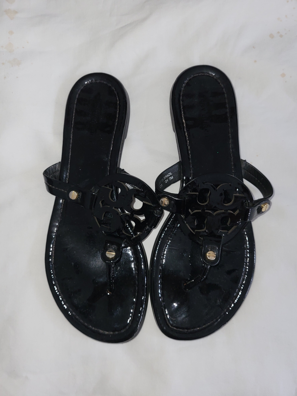 Tory Burch Black Patent Logo Thong Sandals